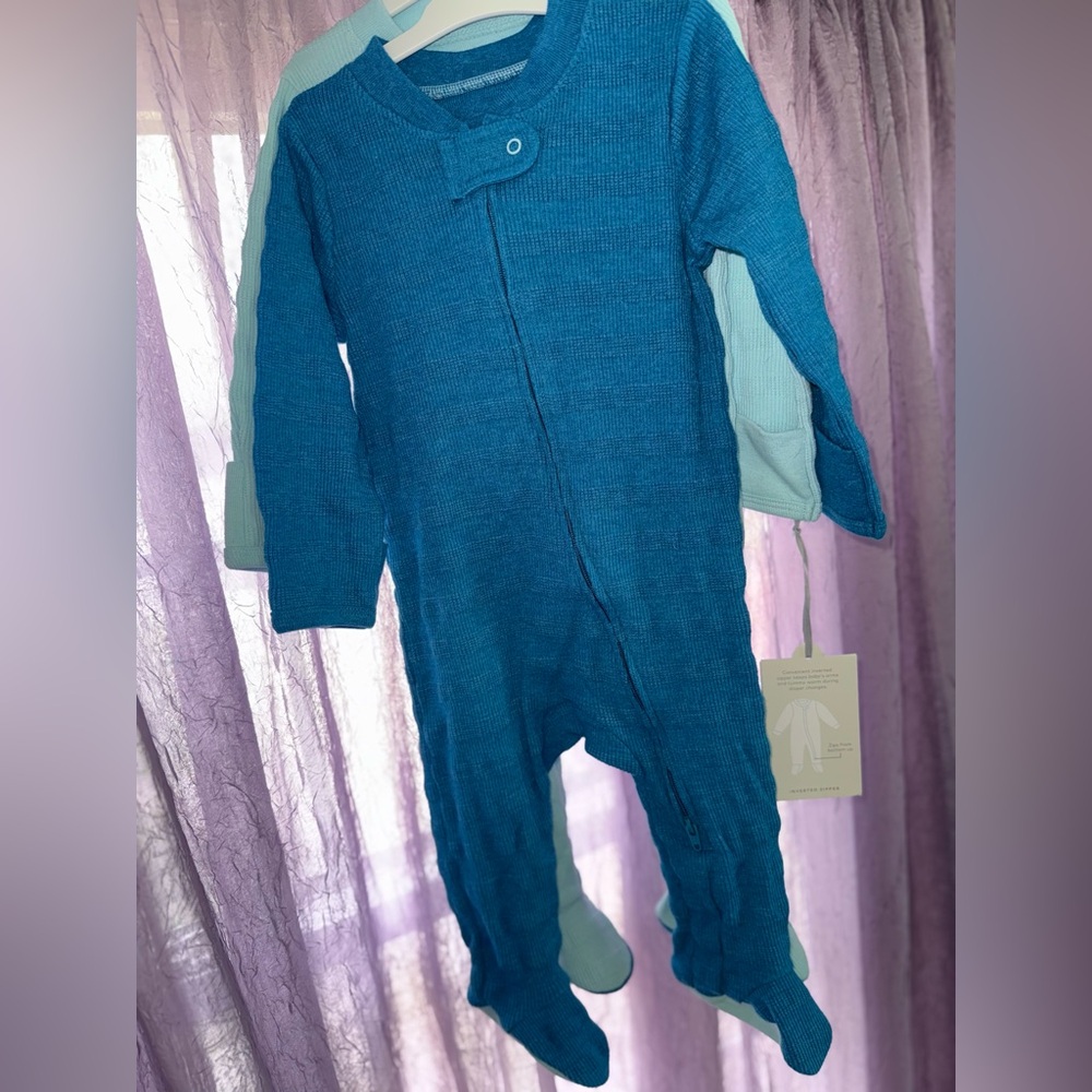Cloud Island Blue and White Footies One Piece with Full Coverage